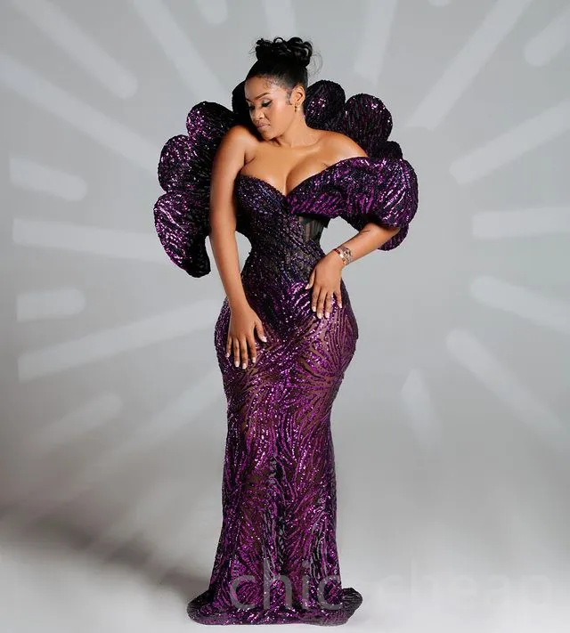 Aso Ebi Purpled Mermaid Prom Dress Sequined Lace Evening Formal Party Second Reception Birthday Engagement Gowns Dresses Robe De Soiree Zj753 407