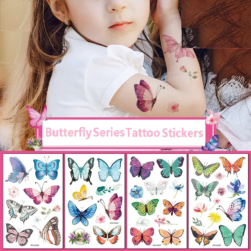 10 folhas/conjunto de adesivos de tatuagem série borboleta para festas adesivos de tatuagem temporários adesivos de borboleta