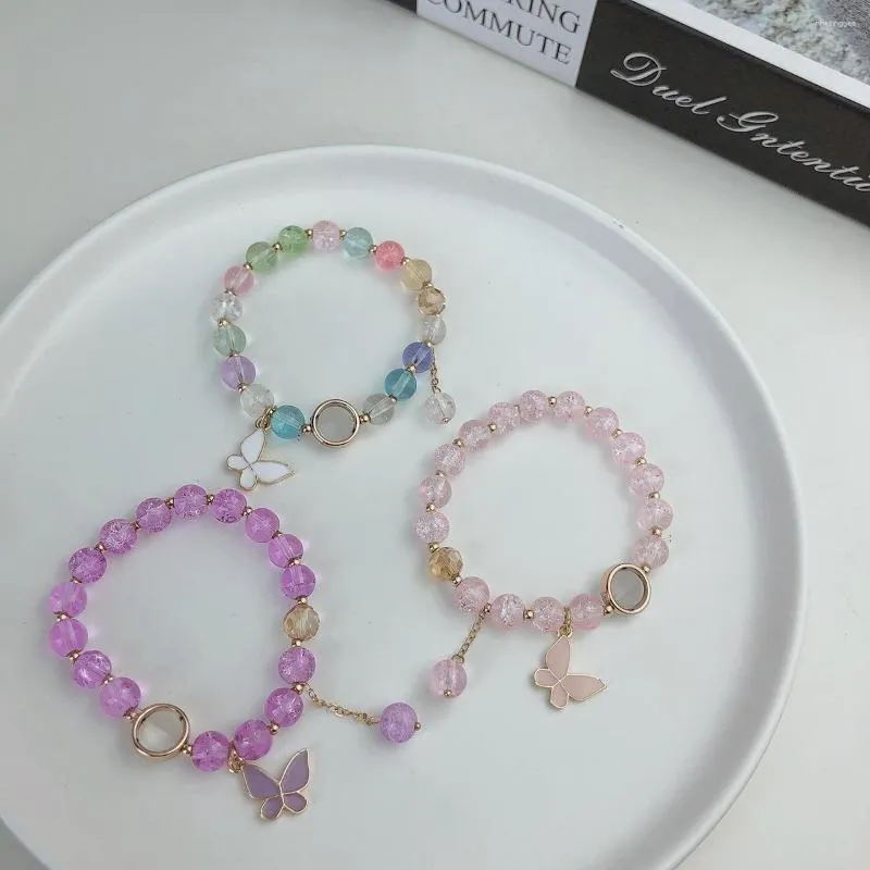 Strand Light Luxury Mniejszość motyla Kolorowe koraliki łańcuchy bransoletki dla kobiet urocze moda dziewczyna korea imprezowy prezenty biżuterii