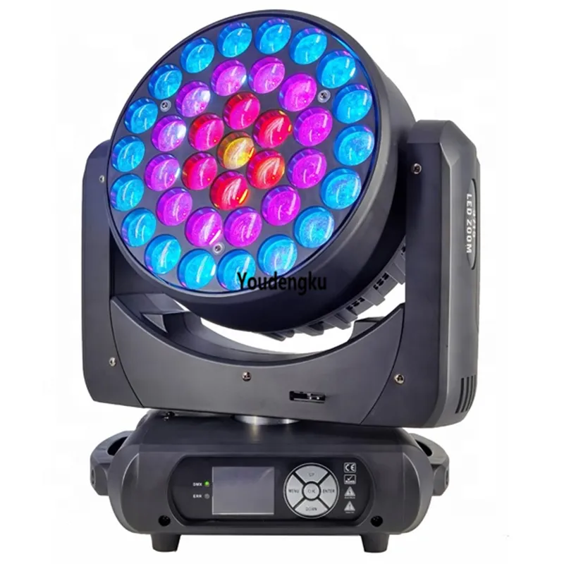 Lyre Movingheads LED Wash 37x15W RGBW 4 في 1 حلقة التحكم في نحلة العيون LED تكبير نقل رأس DJ Beam Light