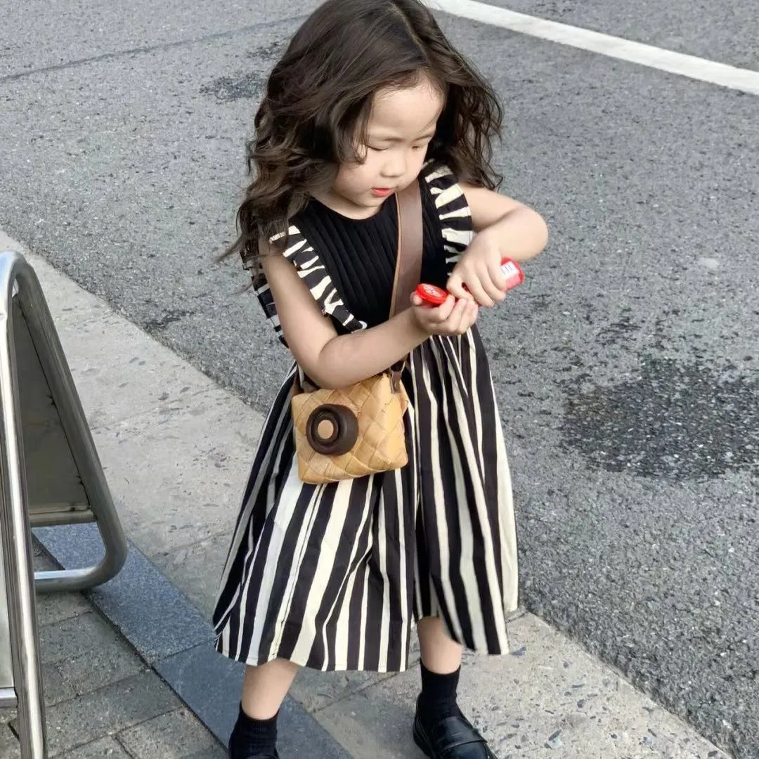 Vêtements pour enfants printemps été Style coréen fille coréenne mignon robe d'été frais et doux couture rayé sans manches robe filles