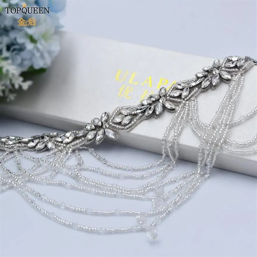 Wedding Sashes TOPQUEEN S08 White Dress Sash Belt Bridal Silver Beads Rhinestone Luxury Female Jewelry Diamonte270T