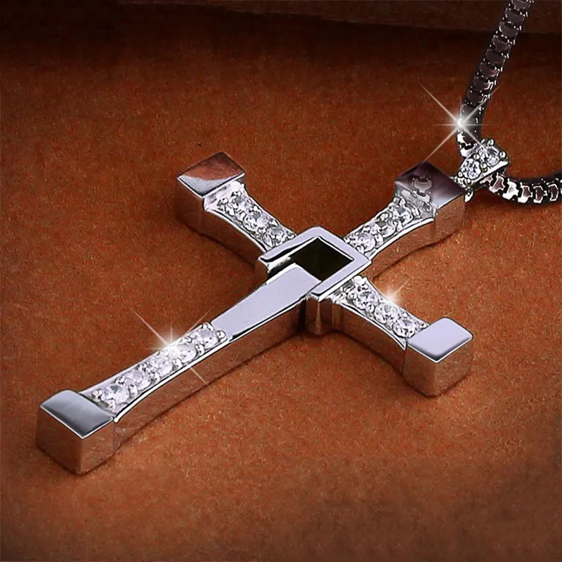 925 Sterling Silver Fast Furious Movie Dominic Toretto Cross Pendant Necklace Jewelry for Women Men Lovers Fans Gift