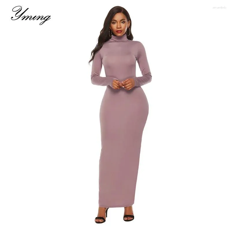 Casual Dresses YMING Women Dress Maxi Long Sleeve Turtleneck Evening Party Sexy Club Bodycon Lady Vestidos