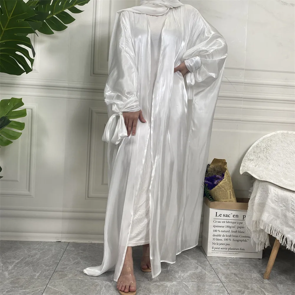 Elegant Open Abaya Kimono Shiny Silk Muslim Dress, Turkish Style Islamic  Clothing, Oversized Kaftan for Women, Dubai Fashion