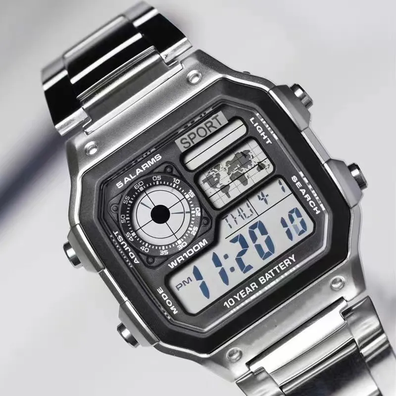 Luxury Men Watch Waterproof Golden Rostly Steel Business Digitala klockor Led Alarm Clock Electronic Sport Watch Relogio