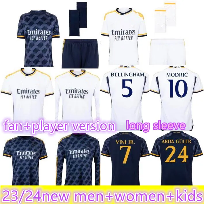 23 24 Fans Player Version Soccer Jerseys Vini Jr Bellingham 2023 2024 Rodrgo Arda Guler Manches longues Accueil Camiseta De Futbol Hommes Enfants