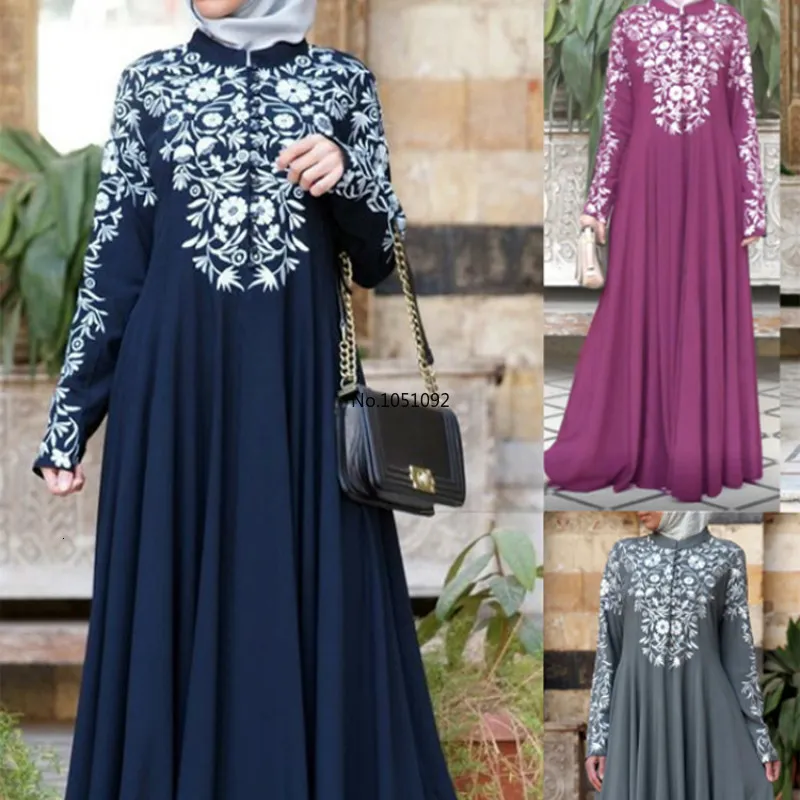 Ubranie etniczne muzułmańskie sukienka Turkish Abaya Printed Flower Maxi Kimono Open Abaya szat Dubai muzułmańska sukienka kobiety Ramadan Kaftan 230721