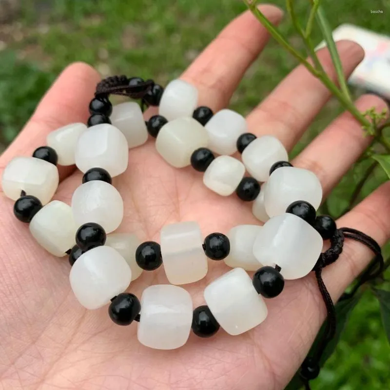 Strand äkta Natural White Jade Armband Women Jades Stone Pärlor Pärlor Justerbara smycken Girls Accessories Jewets Gifts