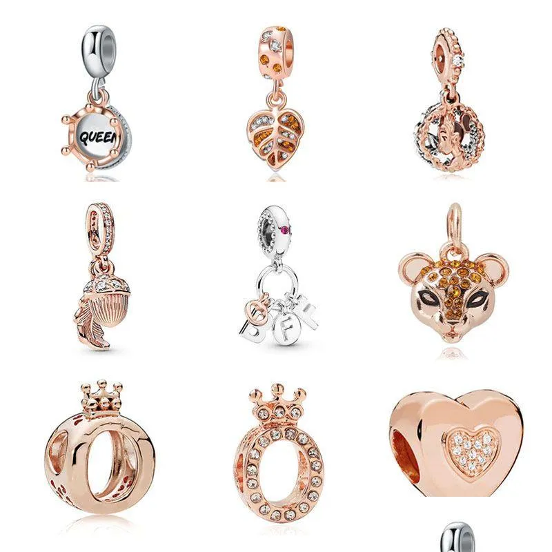 Charms 925 Sterling Sier Queen Heart Crown DIY Pärlor för original Pandora Charm Armband Wome Drop Leverans smycken Fynd Componen DHPWS