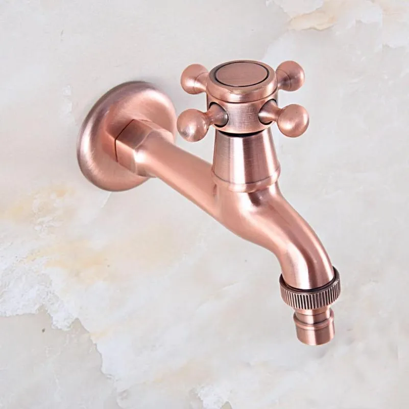 Bathroom Sink Faucets Antique Red Copper Single Hole Wall Mount Washing Machine Faucet Outrood Garden Cold Water Taps 2av323