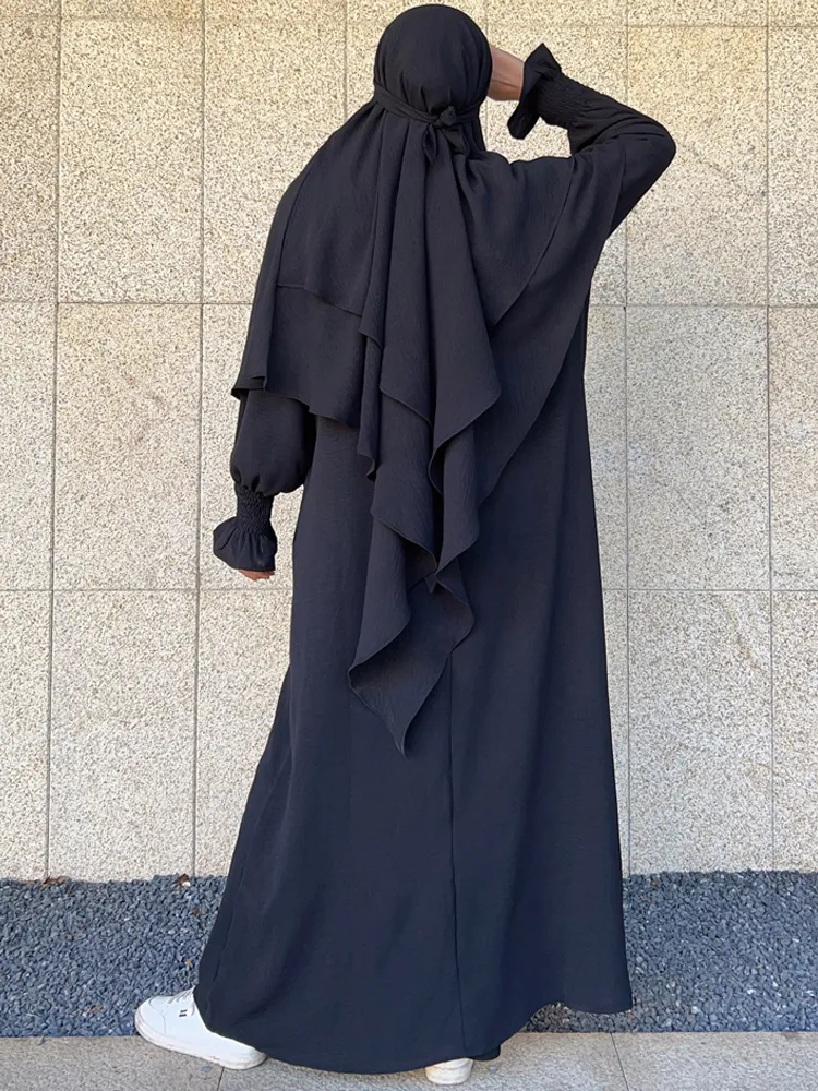 Etniska kläder Plain Long Khimar och Abaya Set Jilbab 2 Piece Muslim Prayer Outfit Islam Jilbabs For Women Hijab Dress Ramadan Eid Niqab Burka 230721