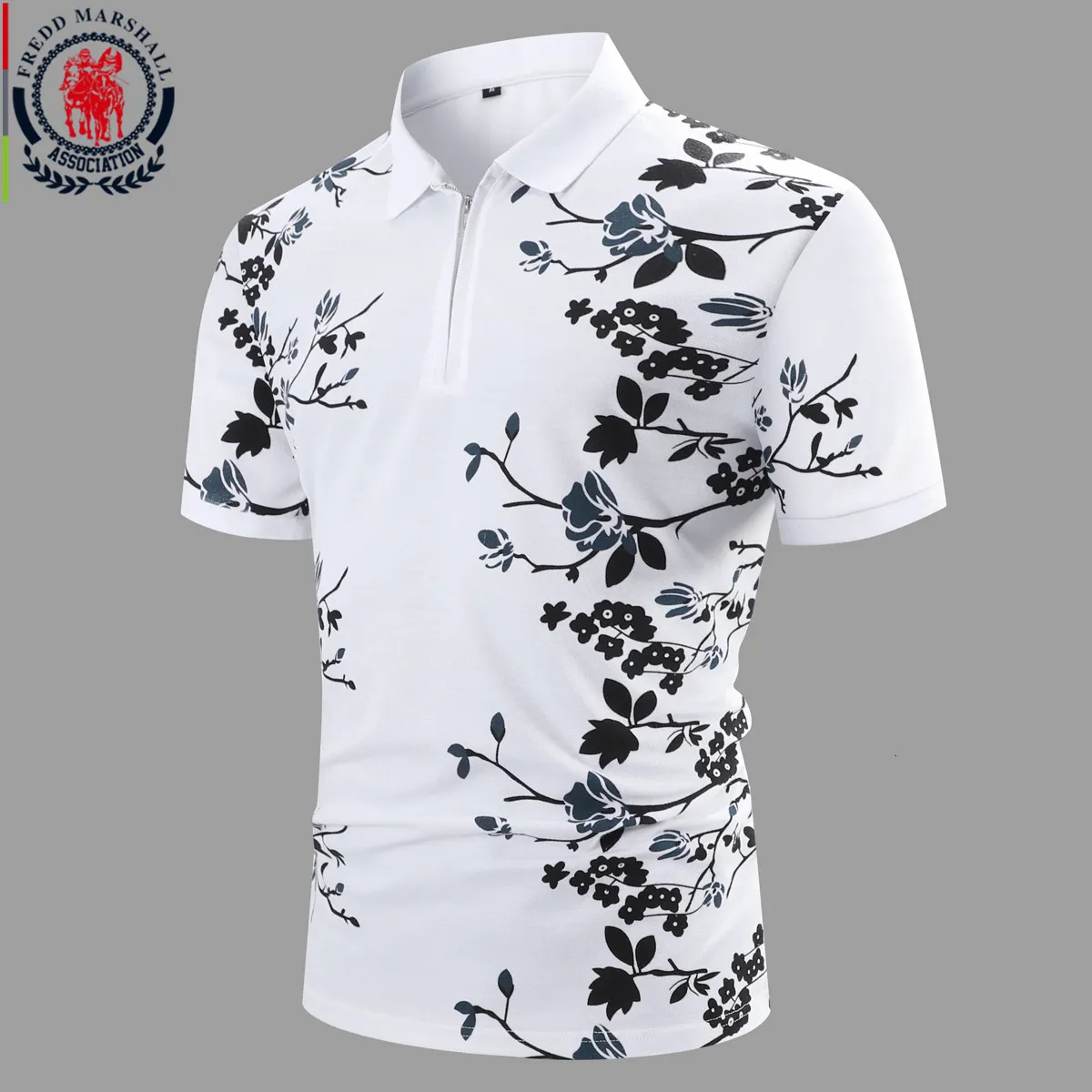 Heren Polo FREDD MARSHALL Mode Bloemenprint Polo Shirt Mannen Zomer Toevallige Korte Mouw Rits Kraag Man Kleding P05 230721