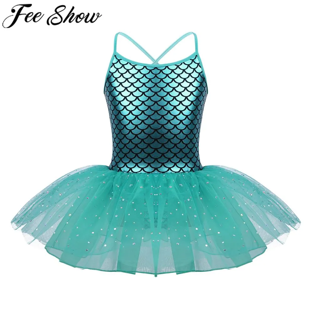 FEESHOW Glitter Mermaid Ginástica Dress for Toddler Girl Dresses Ballet Dance Costumes Gym Leotard Kids Teen Ballerina Dress