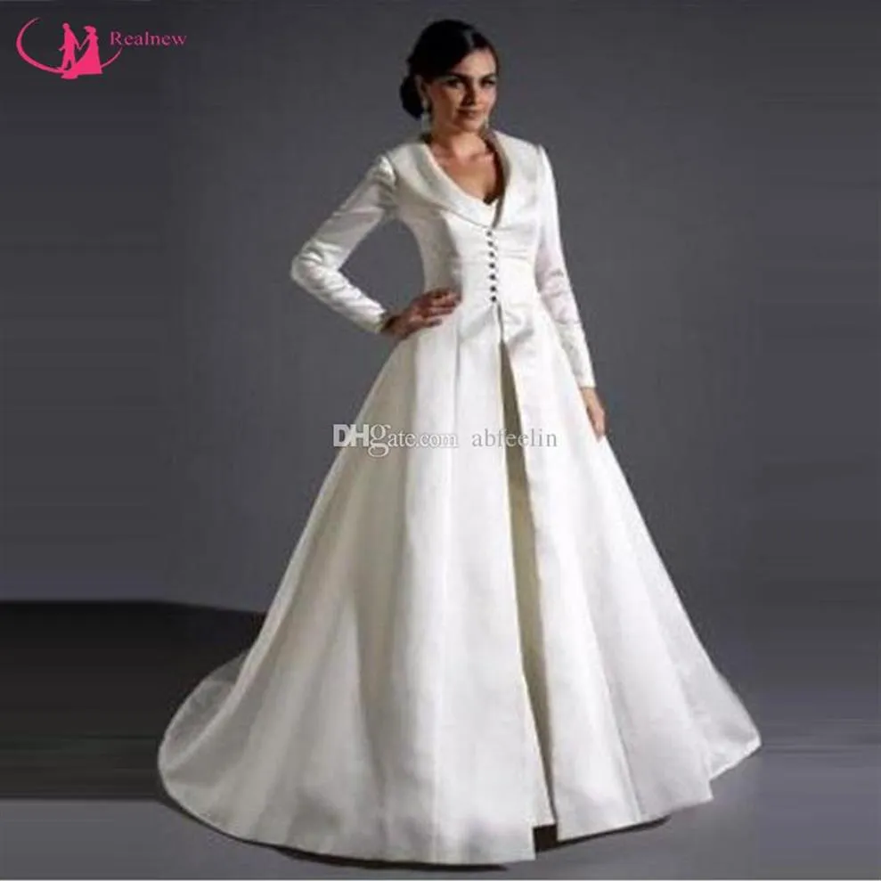 Manteaux de mariage d'hiver Vestes de cape de mariée Balayage Train Manches longues Blanc Mariage Satin Shrugs Occasion spéciale Wraps 247w