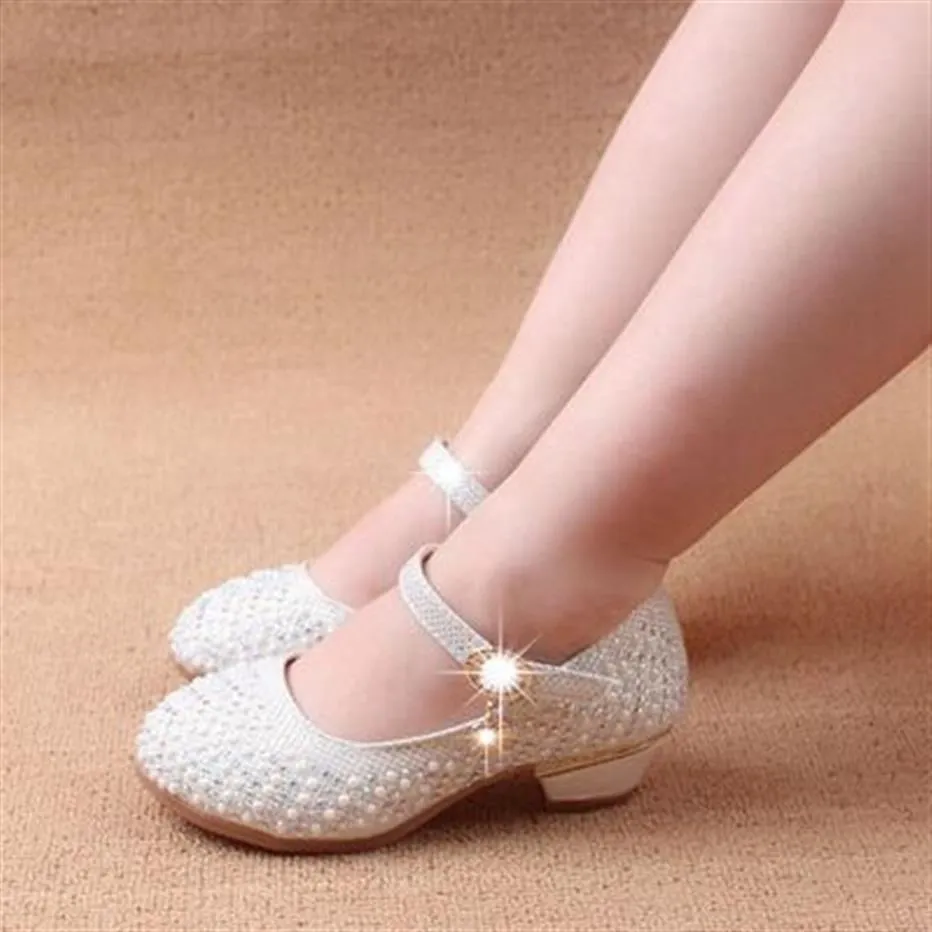 Girls' Shoes Children Princess Shoes 3cm Heels Buckle Strap Children Princess Children Girls Rivets Kids Shoes Leather Shoes 265c