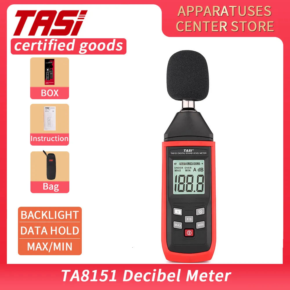 Medidores de ruído TASI TA8151 Medidor de nível de som digital Testador de ruído Detector de som Decible Monitor 30-130dB Instrumento de medição de áudio Alarme 230721
