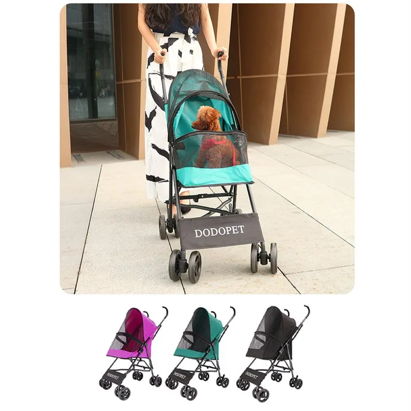 DODOPET Pet Poussette Pliable Pet Dog Cat Outdoor Carrier Cart Oxford Cloth 4-wheels Strolling Cart For Travelling202W