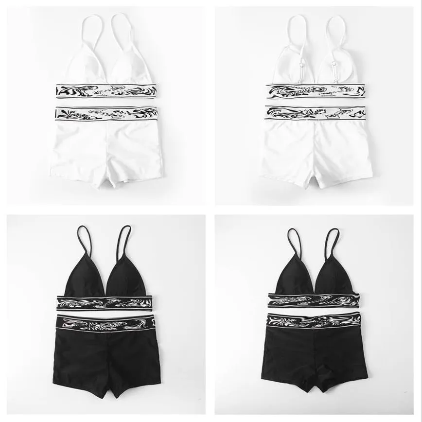 Sexy Designer Split Swimsuit Textile Solid Color Sports Swimwear High Waist Ladies Bathing Suit Summer Sling Swimming White Black 260i