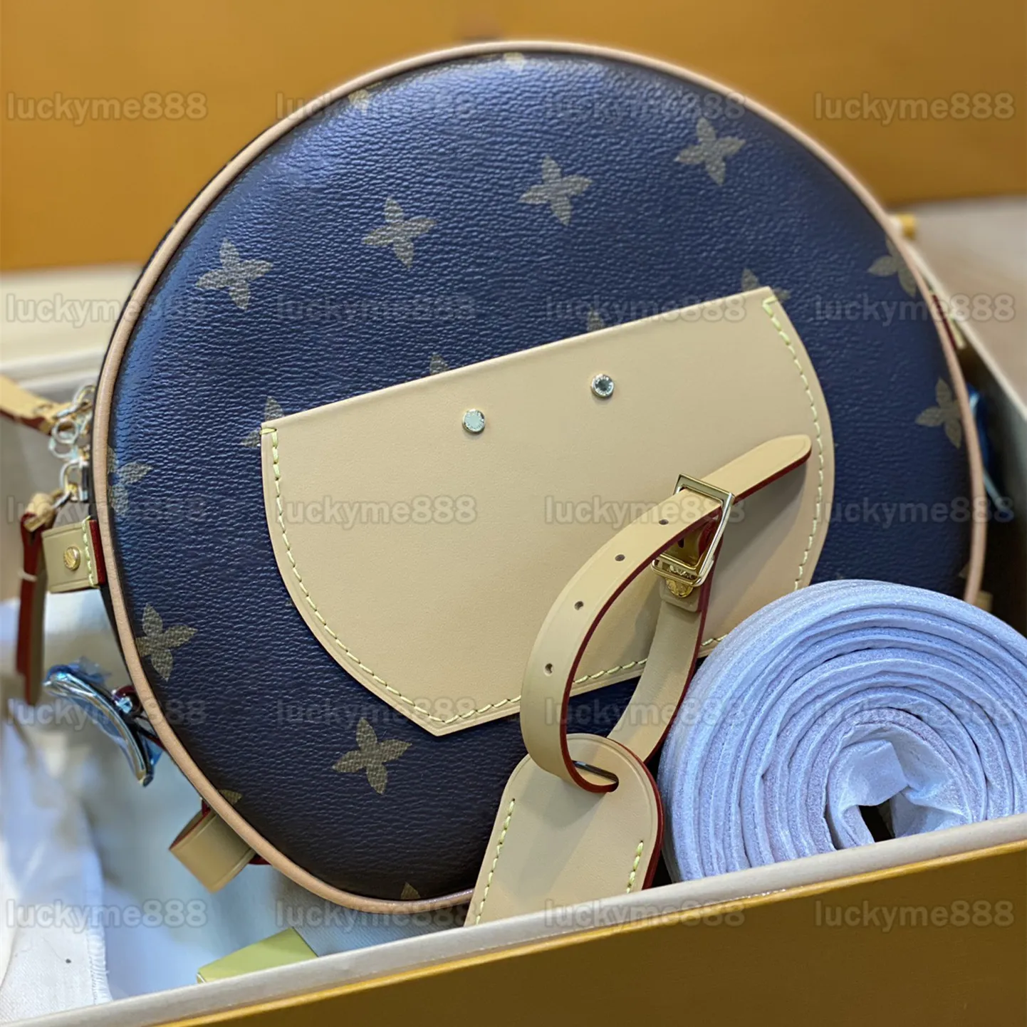 10A Mirror Quality Designers Boite Bags Womens Brown Canvas Round Purse Luxury Lady Handbag Crossbody Shoulder Cowhide Leather Strap Bag With Box
