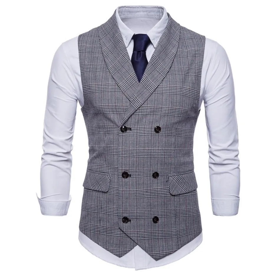 Teste coletes xadrezas de coletes manchas de coletes masculino coletor de xale de colete macho gilet homme homme casual mangas com jaqueta de negócios formal coletes 239g