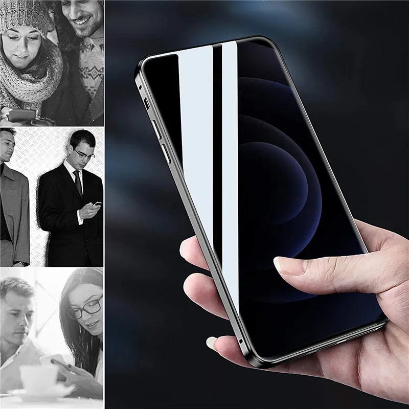 Magnetische Privatsphäre-Glashüllen für iPhone 13 14 Pro Max, Anti-Spionage-360°-Schutzhülle, klare Abdeckung