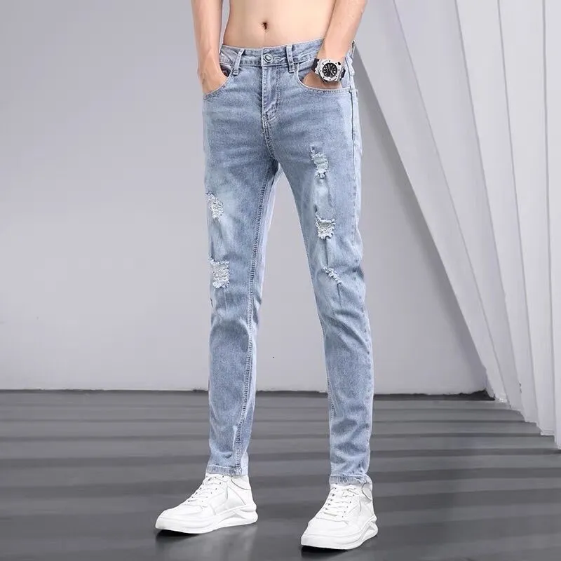 Men s jeans 2023 Våren och höstmode allt sträcker fast färg Comfort Comfort Högkvalitativ liten fotbyxor 28 36 230721