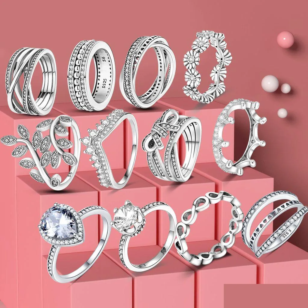 Paar Ringe 2023 925 Sterling Silber Mode Glitzernde Liebe Damen Pandora Schmuck Jahrestag Geschenk Drop Lieferung Ring Dhoti