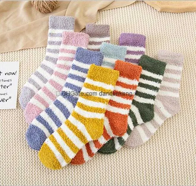 Chaussettes floues femmes hiver chaud rayé haute qualité serviette couleur bonbon épais sol thermique filles dame éponge chaussettes