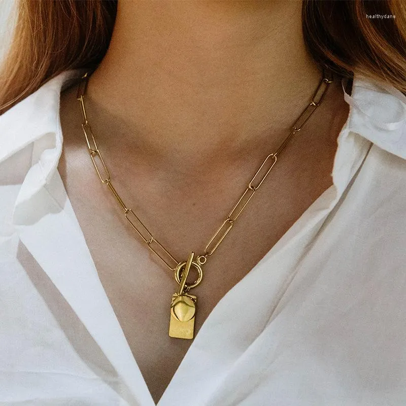 Pendant Necklaces Statement Stainless Steel Chain For Women Geometric Metal Gold Color Square Round Collar Necklace Party Gift