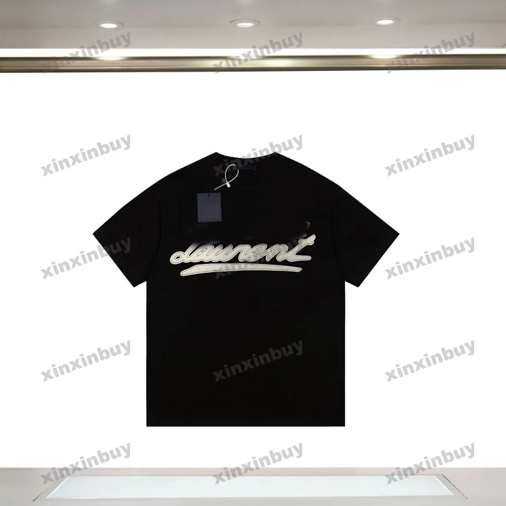 Xinxinbuy Men Designer Tee T Shirt 23ss Paris Cursive Letter Printing krótkie rękawowe kobiety Niebieskie czarne szare xs-l