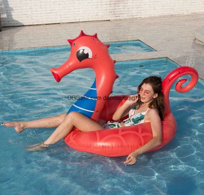 inflatable sea horse mattress swim pool water party floating bed cute girls women swimming ring tubes float lounge sofa chair