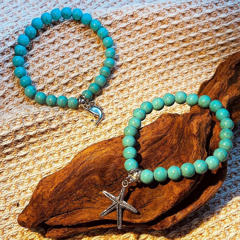 Bohème fait à la main en pierre naturelle Bracelet hommes Yoga Agates Turquoise perles Bracelets breloque papillon bleu pendentif Bracelets bijoux pour femmes