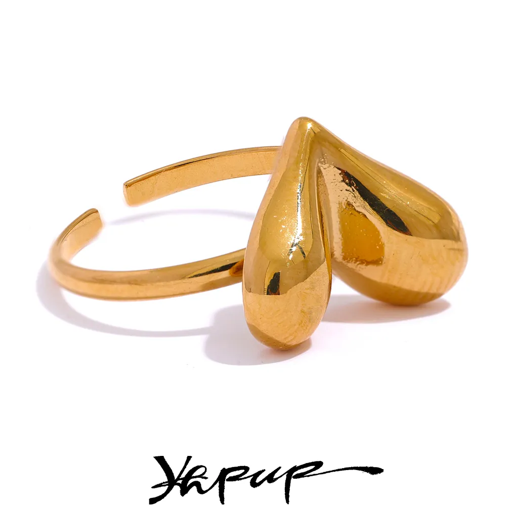 YHPUP RUST POWIEDZ STALICZNE STALOWE Pierścień Otwarty pierścień dla kobiet Złota Kolor Tekstura Metal Charm Waterproof Sweet Jewelry Girls Prezent