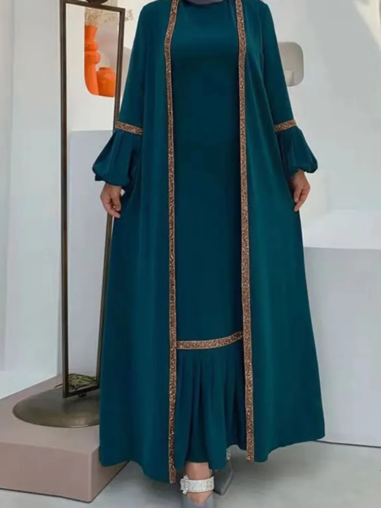 Этническая одежда Eid Abaya Dubai Modest Turkey Мусульманское платье для женщин для женщин арабские блестки Исламские платья Вечерние вечеринки Марокканский кафтан халат 230721