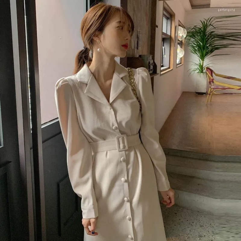 Abiti casual Fusciacche vintage per donna Party Office Lady Trumpet Mermaid Long Sleeve Midi Woman Dress Abiti coreani beige