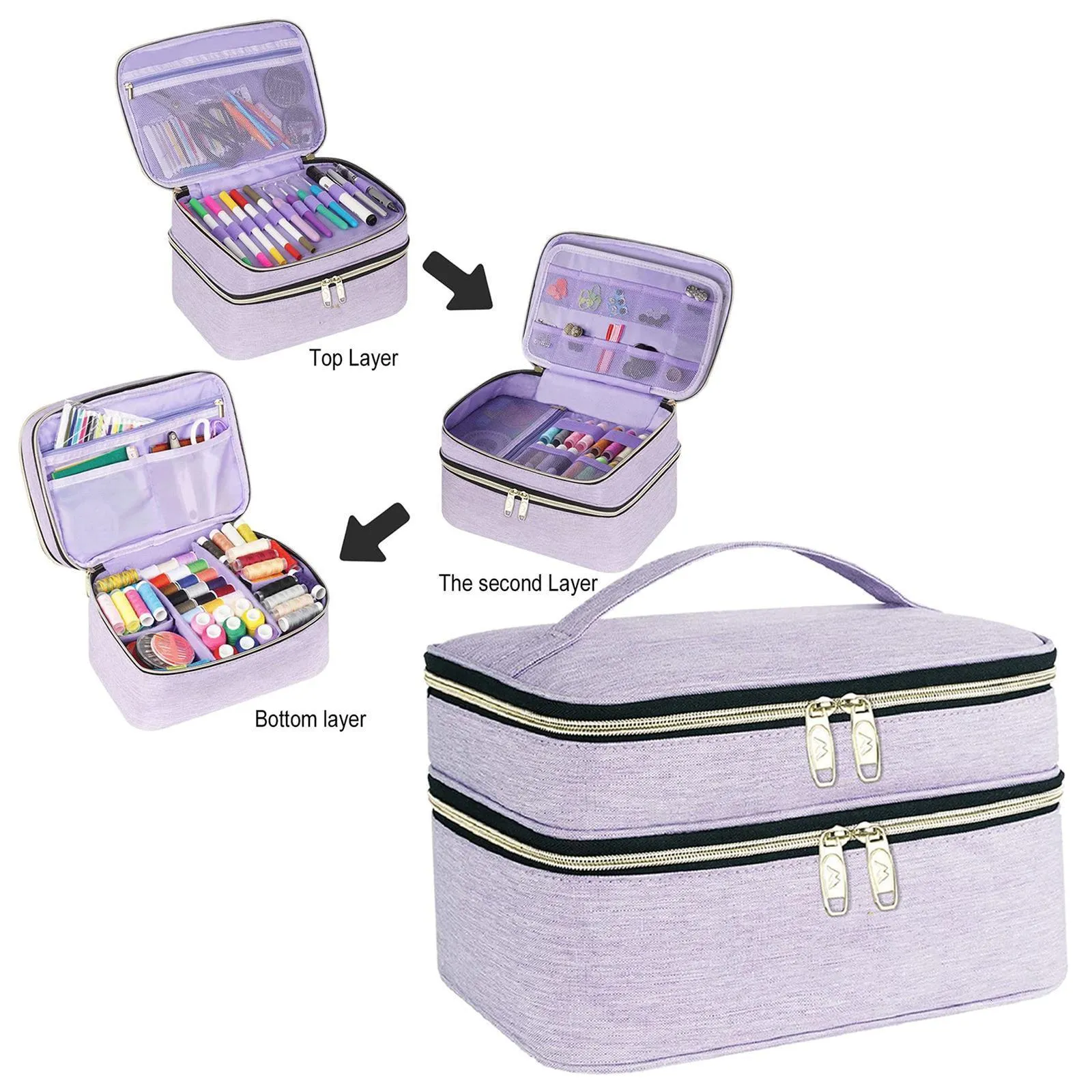 Portable Double Layer Sewing Travel Organizer Bag For Yarn