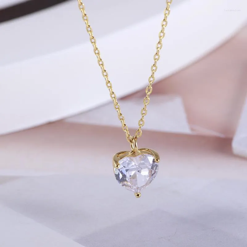 Pendant Necklaces European And American Jewelry Shining Three-dimensional Love Rhinestone Sweet Temperament Heart-shaped Necklace Clavicle
