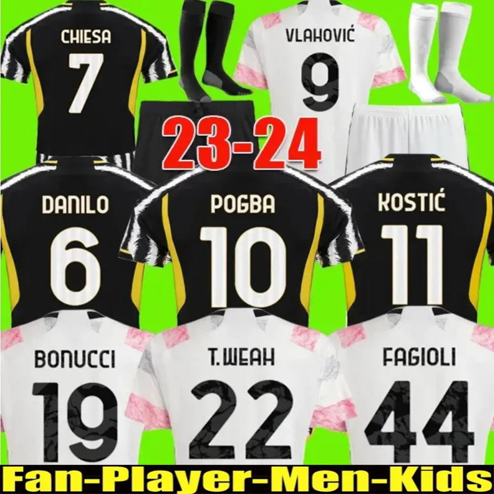 Fãs jogador camisas de futebol 2023 2024 casa fora MILIK DI MARIA VLAHOVIC KEAN POGBA CHIESA McKENNIE LOCATELLI top jerseys 23 24 Kits homens e crianças jersey kit unifor