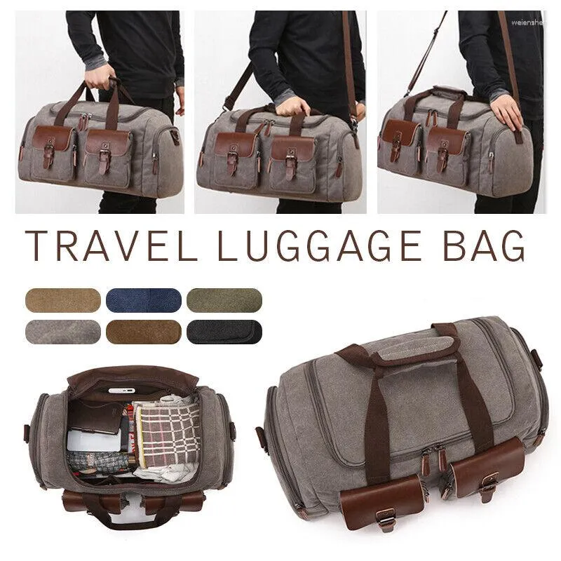 Duffel Bags Erkekler Vintage Tuval Duffle Bag Büyük Kapasiteli Omuz Bagaj Cep Çantası Heldall Spor Salonu Fitness Hafta Sonu Crossbpdy Travell