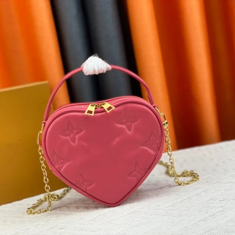 2023 New Rose Red Mini Love Bag High End Soft Cowhide Embroidery Pattern Exquisite And Cute Women`s Crossbody One Shoulder Portable Bag Essential For Valentine`s Day