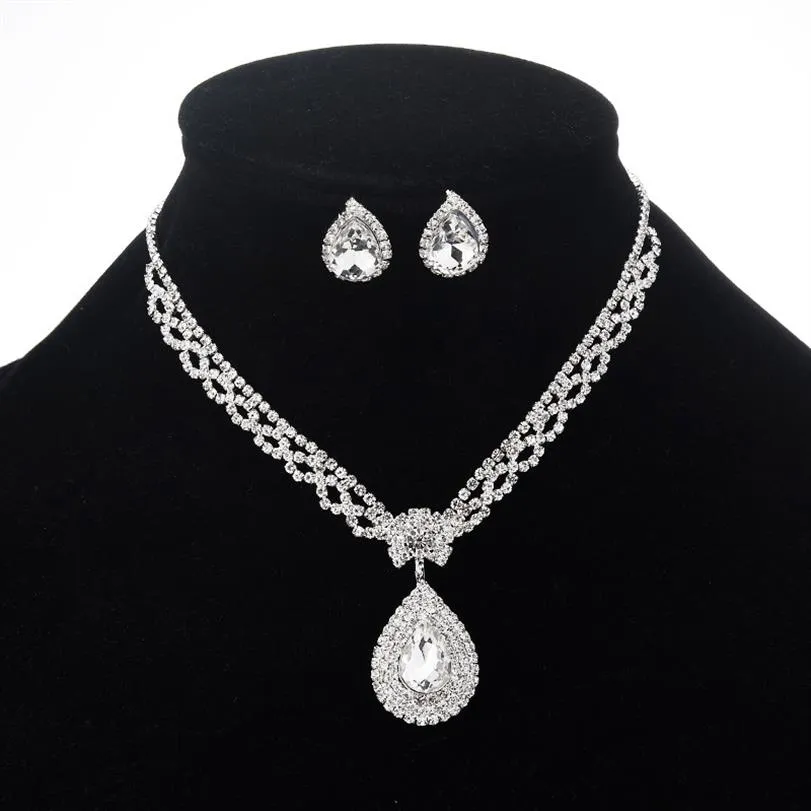 Selling Wedding Accessories Fashion OL Claw Chain Rhinestone Zircon Angel Teardrop Necklace Earrings Bridal Jewelry266N