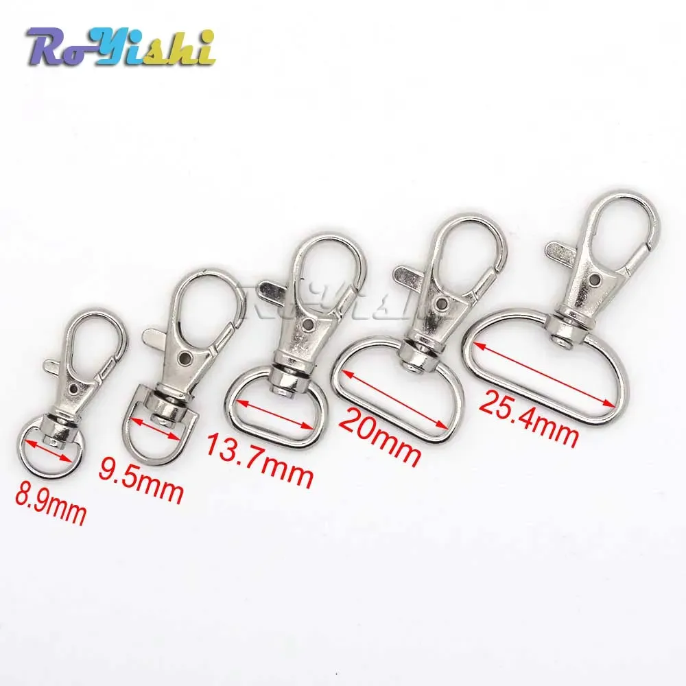 Matel Snap Hooks Rotary Swivel For Backpack Webbing 8.9mm-25.4mm Nickel Plated Lobster Clasps