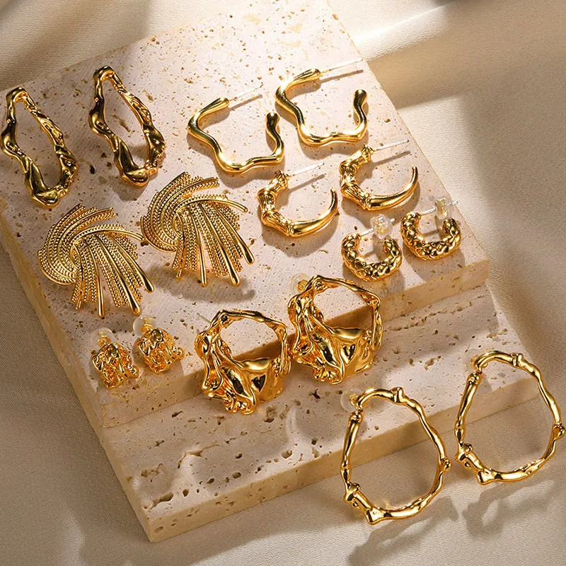 Kolczyki geometryczne ze stali nierdzewnej w stylu vintage dla kobiet spersonalizowane prezent biżuterii w kształcie wentylatora 230721