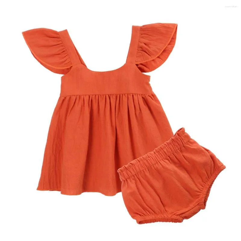 Ensembles de vêtements pour tout-petits costumes d'été coton à volants sans manches débardeur à volants taille élastique Shorts tenue pour bébés filles 0-2 ans