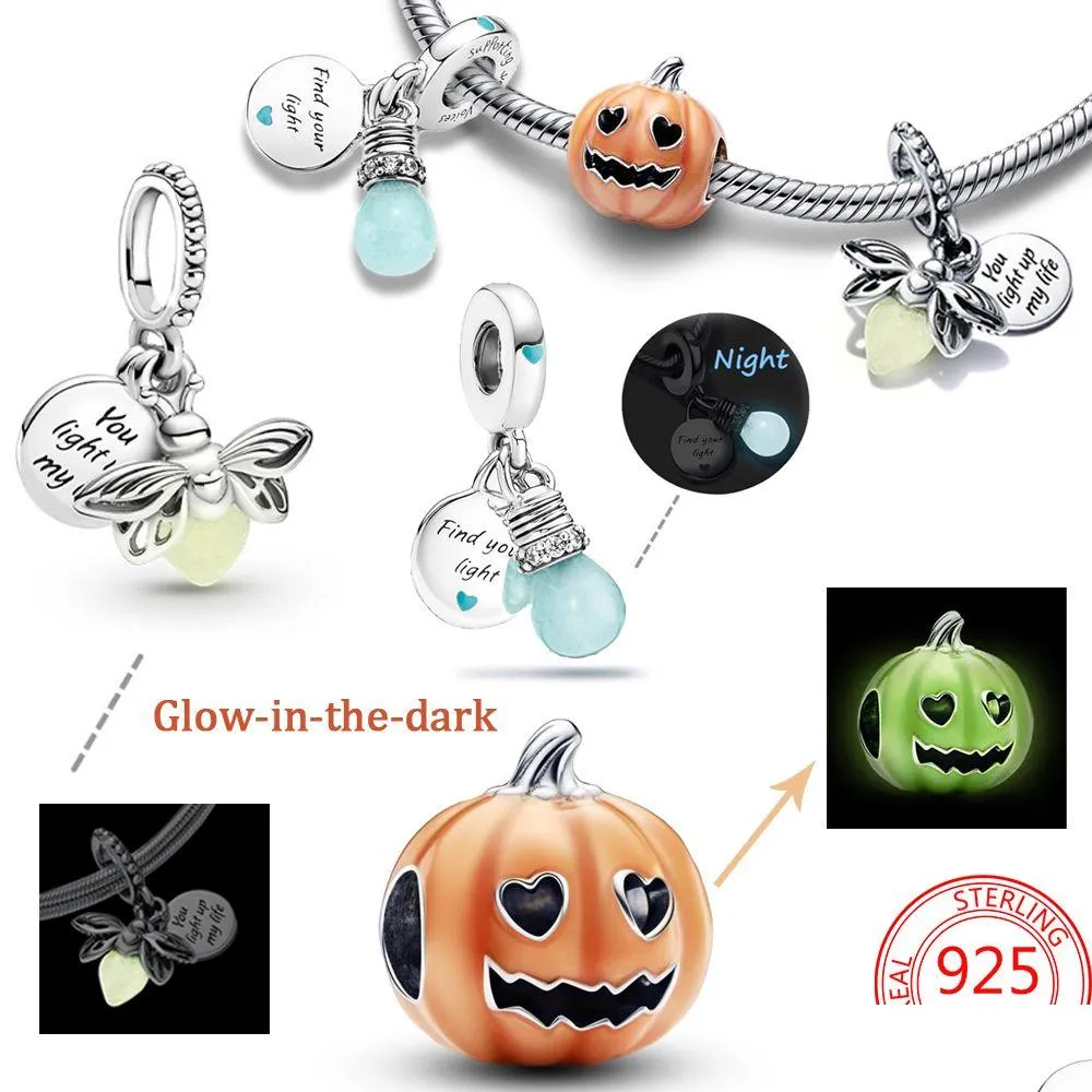 Charms The 925 Sterling Sier Light Emitting In Dark Bb Double Suspension Hanging Decoration É Adequado Para Pandora Bracelet Lady Je Dhick