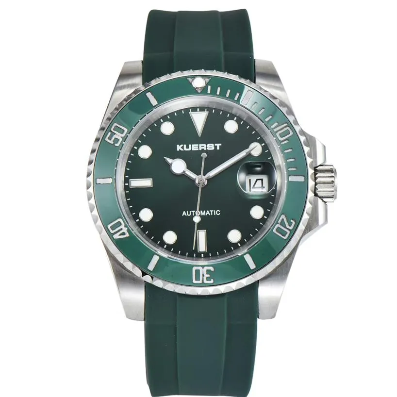 NIEUWE Kuerst Heren horloges Lichtgevend Waterdicht Automatisch uurwerk Saffierglas Sport rubberen band Groen gezicht Wristwatches272w