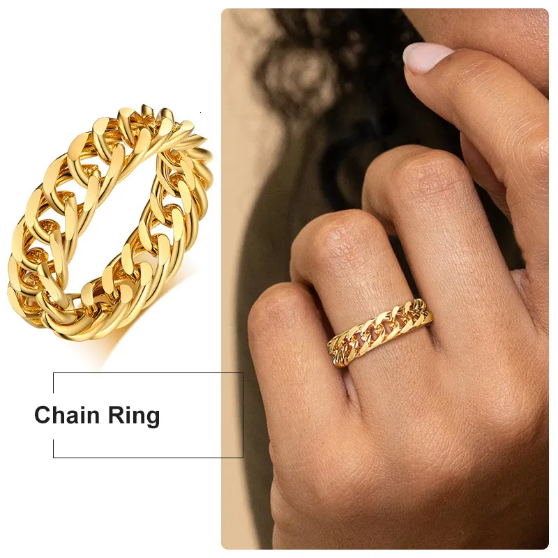 Trouwringen 6mm Dikke Chunky Chain Ring Cubaanse Curb Link Rvs Stijlvolle voor Vrouwen Meisjes 230721