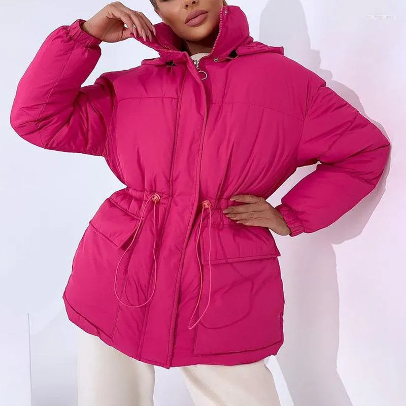 Femmes vers le bas YANA mode hiver casquette détachable Parkas femmes élégant cordon décontracté manteaux poches à manches longues coton vestes dames