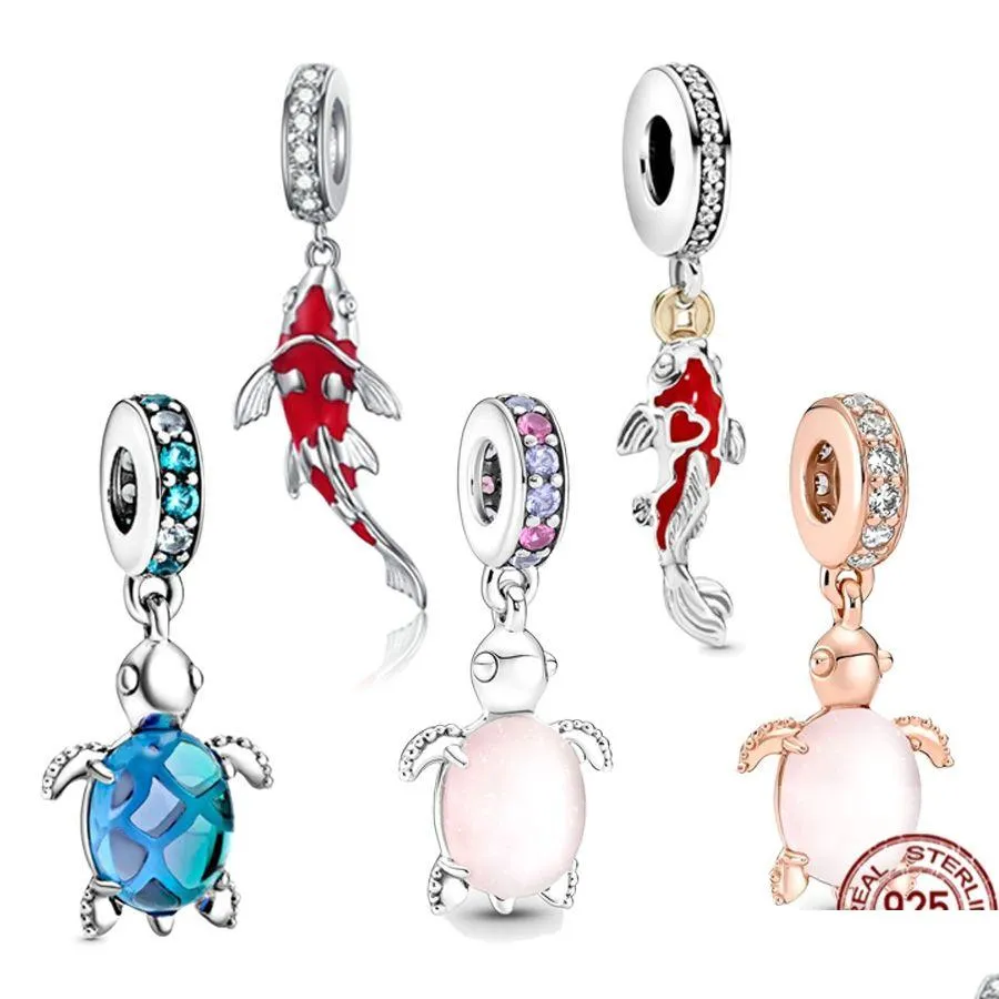 Charms 925 Sterling Sier Good Fortune Carp Fish Glass Sea Turtle Dangle Charm Beads Fit Originele Pandora Armband Fine Jewelry Gift Dhulg